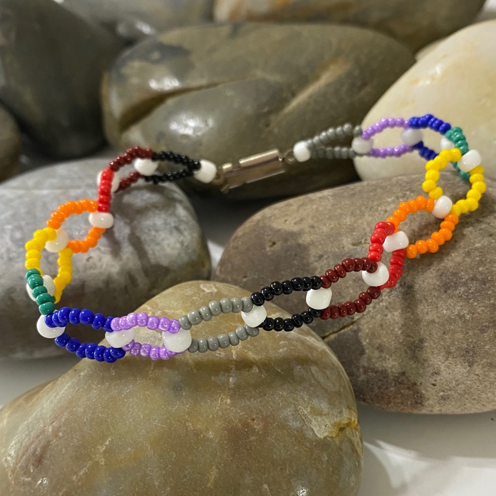 Handmade Rainbow Double Strand Glass Seed Bead Boho Artisan Bracelet